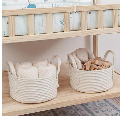Cotton Round Storage Rope Woven Baskets Pack of 2 (White)