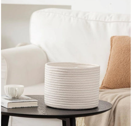 Cotton Storage Rope Woven Baskets 9x7 Inch Pack of 1 (White)