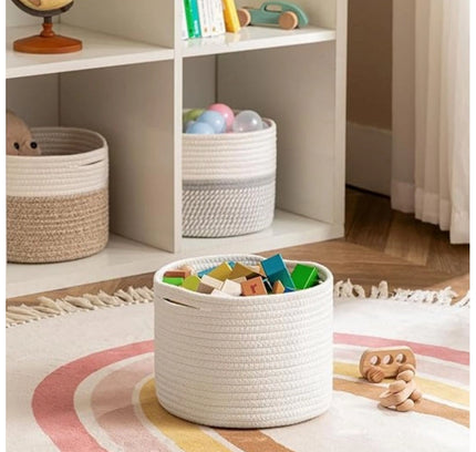 Cotton Storage Rope Woven Baskets 9x7 Inch Pack of 1 (White)