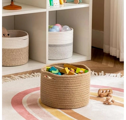 Cotton Storage Rope Woven Baskets 9x7 Inch Pack of 1 (Beige)