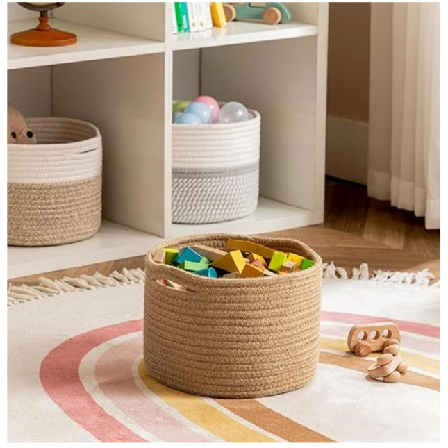 Cotton Storage Rope Woven Baskets 9x7 Inch Pack of 1 (Beige)