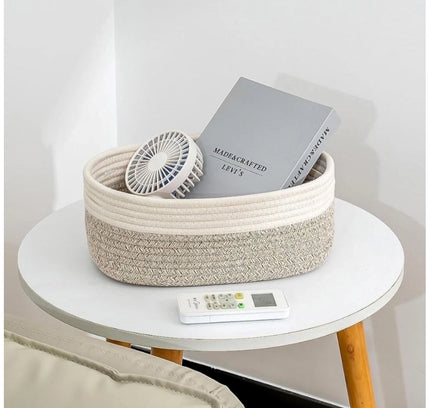 Cotton Oval Storage Rope Woven Baskets Pack of 1 (White Mix)