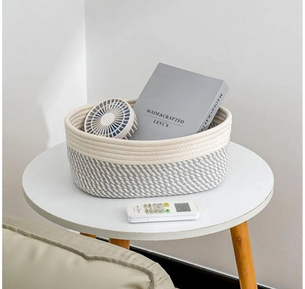 Cotton Oval Storage Rope Woven Baskets Pack of 1 (Grey White)