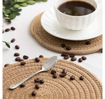 Cotton Dining Table Round Placemat Mats Set of 4 (Beige)