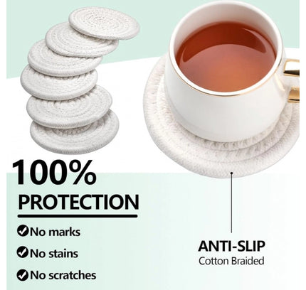 Cotton Rope Drink Coasters 6 Pcs Set (White)