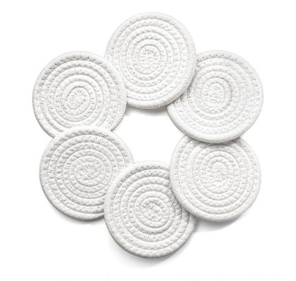 Cotton Rope Drink Coasters 6 Pcs Set (White)