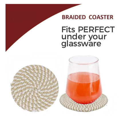 Cotton Rope Drink Coasters 6 Pcs Set (Beige White)