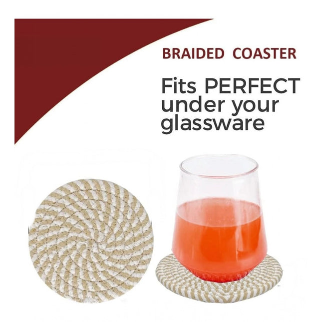 Cotton Rope Drink Coasters 6 Pcs Set (Beige White)