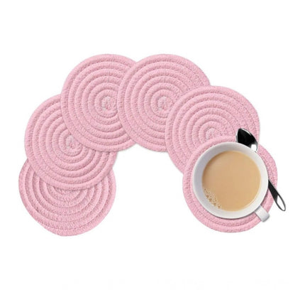 Cotton Rope Drink Coasters 6 Pcs Set (Baby Pink)
