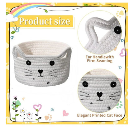 Cotton Small Cat With Face Basket Pack of 1 (White)