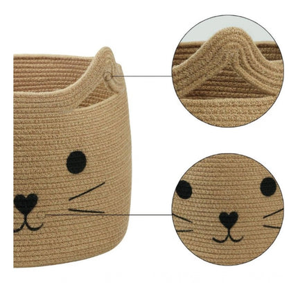 Cotton Large Storage Cat Basket 15x11 Inch Pack of 1 (Beige)