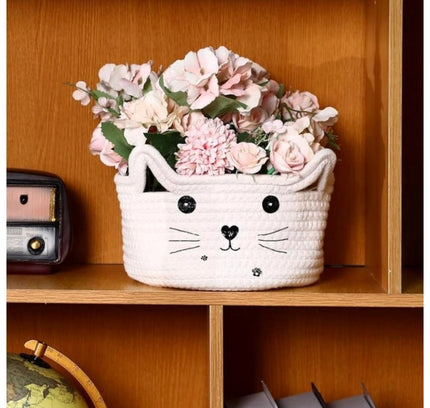 Cotton Small Cat With Face Basket Pack of 1 (White)