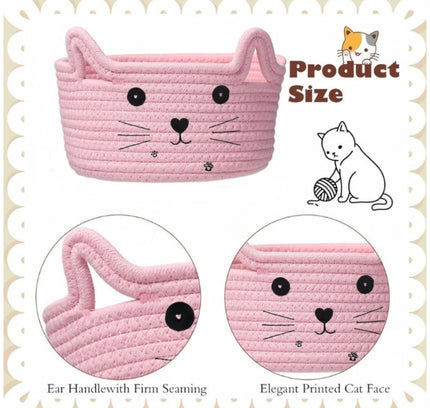 Cotton Small Cat With Face Basket Pack of 1 (Pink)