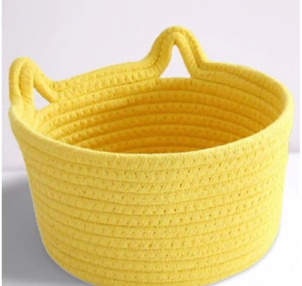 Cotton Plain Cat Basket 9x5 Inch Pack of 1 (Yellow)