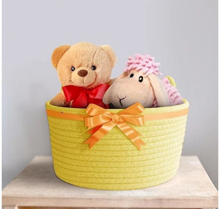 Cotton Plain Cat Basket 9x5 Inch Pack of 1 (Yellow)