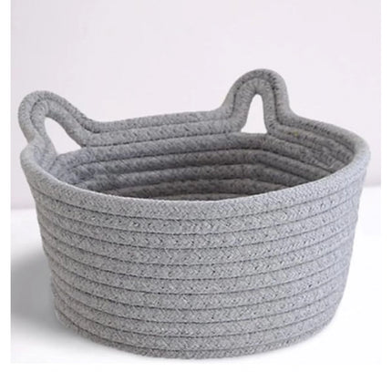 Cotton Plain Cat Basket 9x5 Inch Pack of 1 (Grey)