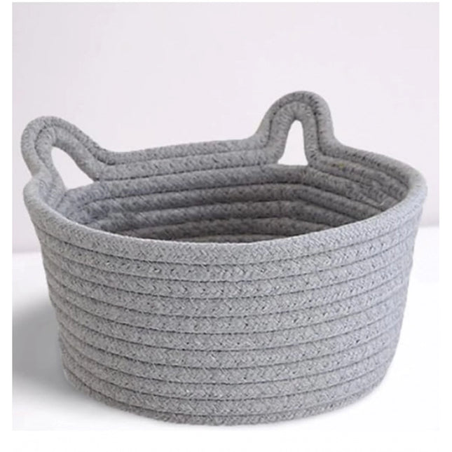 Cotton Plain Cat Basket 9x5 Inch Pack of 1 (Grey)