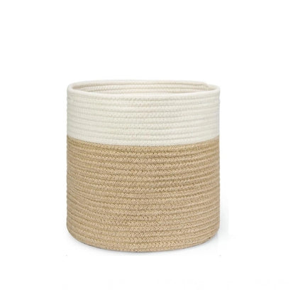 Cotton Large Woven Storage Basket 11x11 Inch Pack of 1 (Beige White)