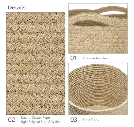 Cotton Large Woven Storage Basket 11x11 Inch Pack of 1 (Beige)