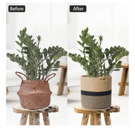 Cotton Large Woven Storage Basket 11x11 Inch Pack of 1 (Beige)