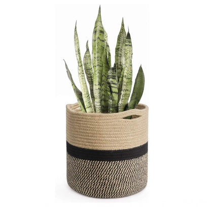 Cotton Large Woven Storage Basket 11x11 Inch Pack of 1 (Beige)