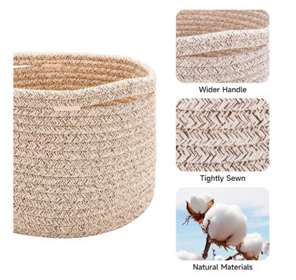 Cotton Round Small Storage Basket 9x7 Inch Pack of 1 (Brown)