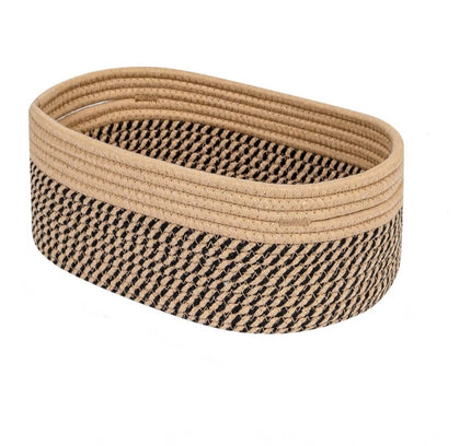 Cotton Oval Storage Rope Woven Baskets Pack of 1 (Beige Black)