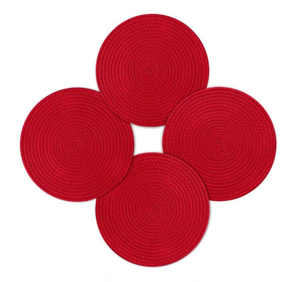 Cotton Dining Table Round Placemat Mats Set of 4 (Red)