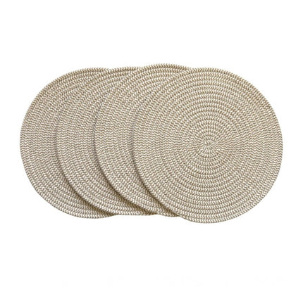 Cotton Dining Table Round Placemat Mats Set of 4 (Beige White)