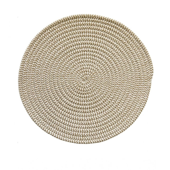 Cotton Dining Table Round Placemat Mats Set of 4 (Beige White)