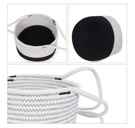 Cotton Hanging Planter Flower Basket Pack of 1 (Black &amp; White)