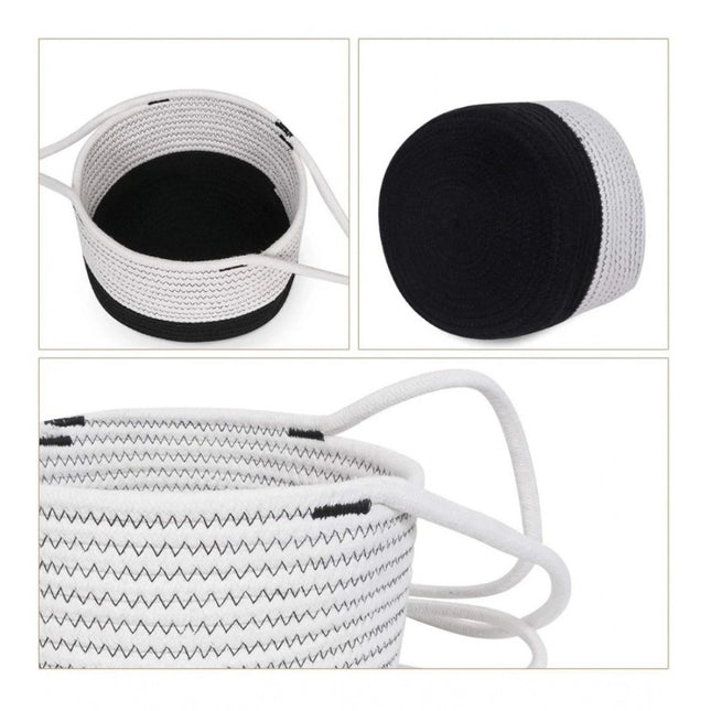 Cotton Hanging Planter Flower Basket Pack of 1 (Black &amp; White)