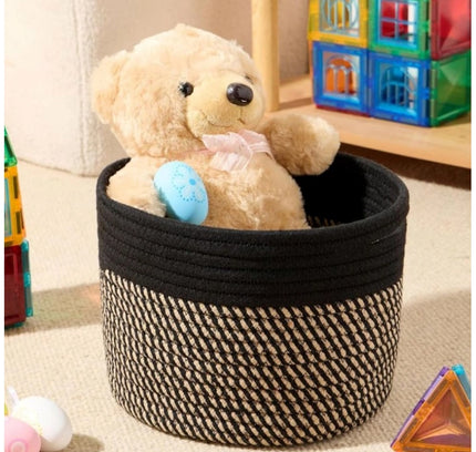 Cotton Round Small Storage Basket 9x7 Inch Pack of 1 (Beige)