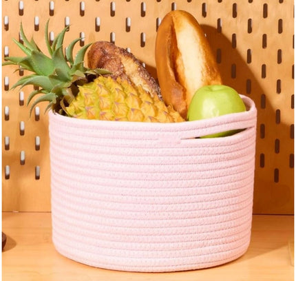 Cotton Round Small Storage Basket 9x7 Inch Pack of 1 (Baby Pink)