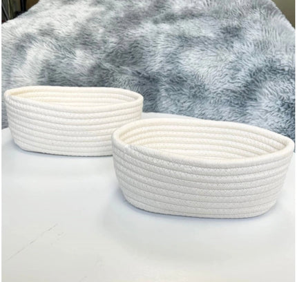 Cotton Storage Rope Woven Baskets Pack of 2 (White)