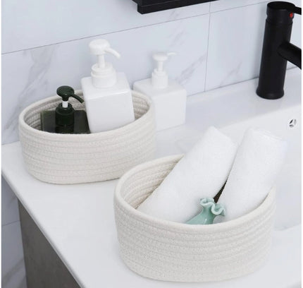 Cotton Storage Rope Woven Baskets Pack of 2 (White)