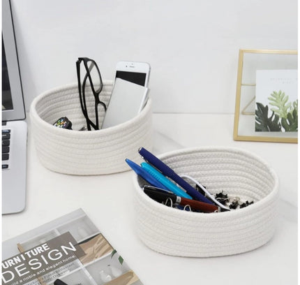 Cotton Storage Rope Woven Baskets Pack of 2 (White)