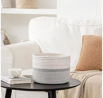 Cotton Storage Rope Woven Baskets 9x7 Inch Pack of 1 (Grey)