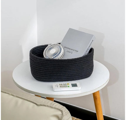 Cotton Oval Storage Rope Woven Baskets Pack of 1 (Black)