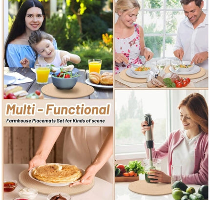 Cotton Dining Table Round Placemat Mats Set of 4 (Beige)