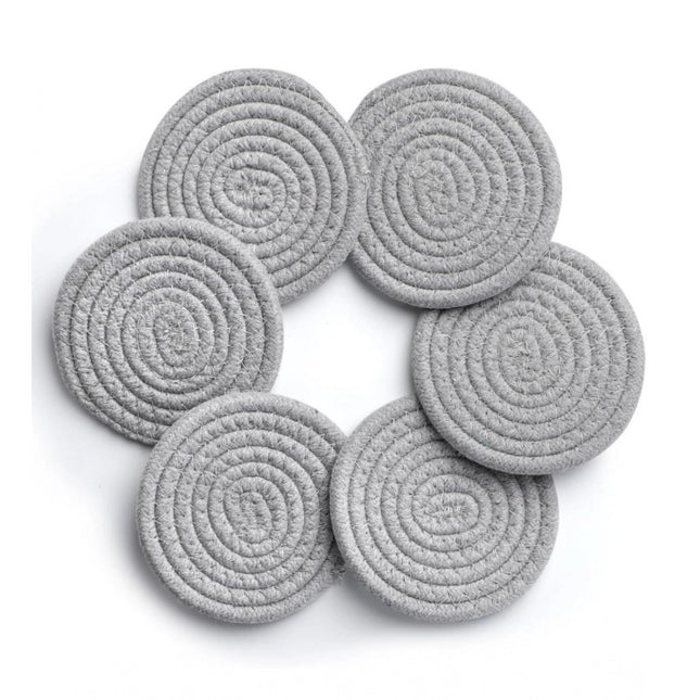 Cotton Rope Drink Coasters 6 Pcs Set (Grey)