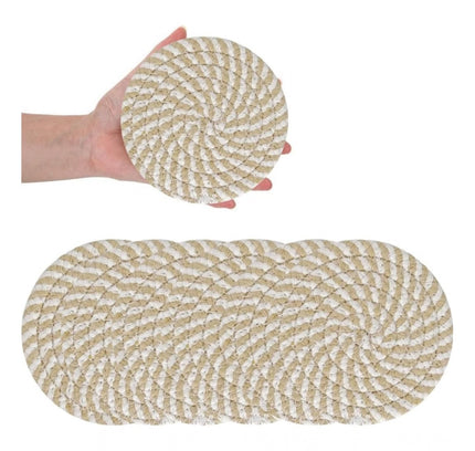 Cotton Rope Drink Coasters 6 Pcs Set (Beige White)