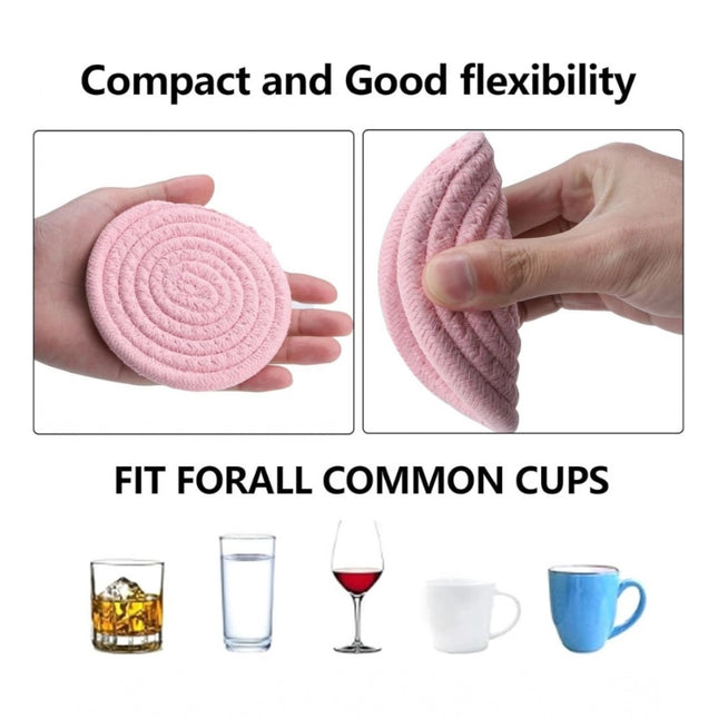 Cotton Rope Drink Coasters 6 Pcs Set (Pink)