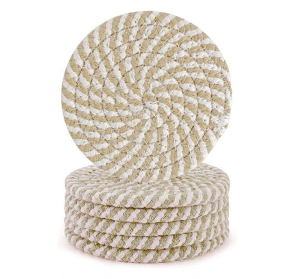 Cotton Rope Drink Coasters 6 Pcs Set (Beige White)