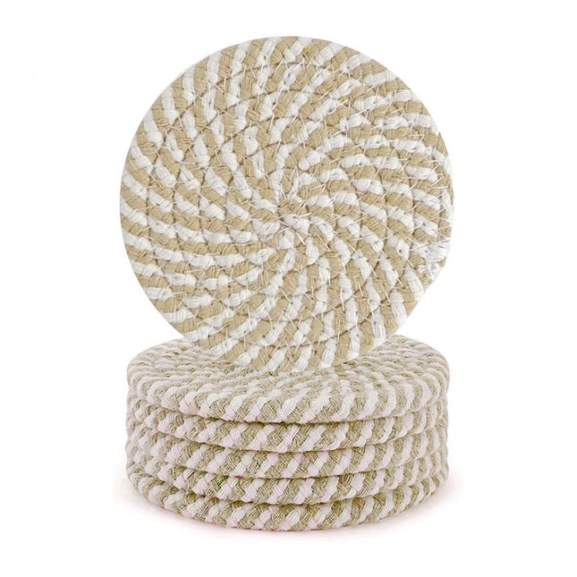 Cotton Rope Drink Coasters 6 Pcs Set (Beige White)