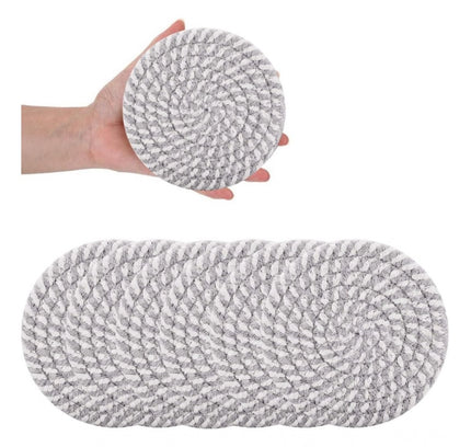 Cotton Rope Drink Coasters 6 Pcs Set (Grey White)