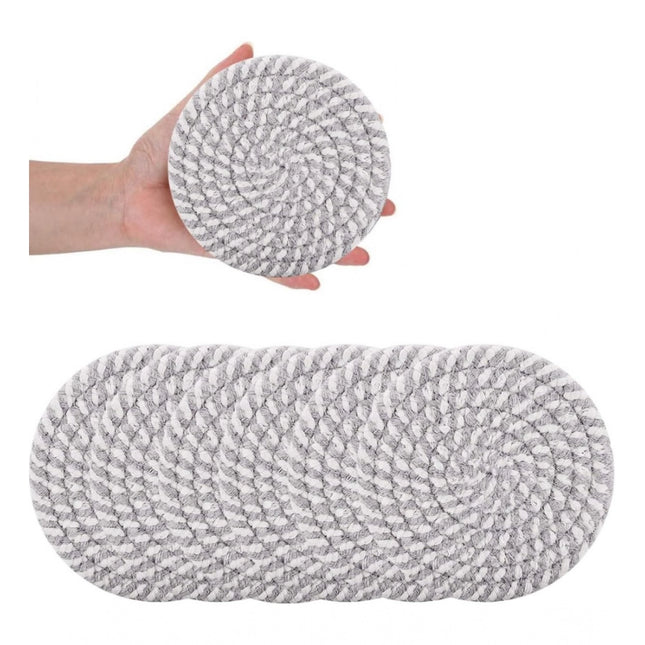 Cotton Rope Drink Coasters 6 Pcs Set (Grey White)