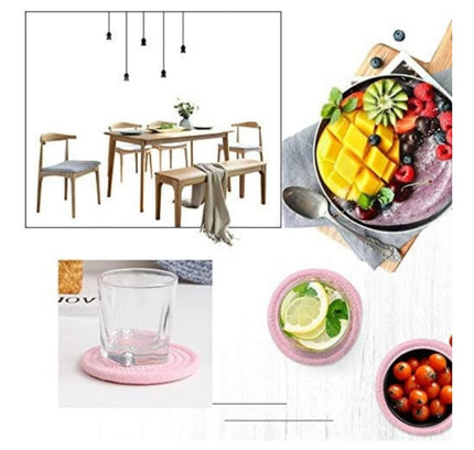 Cotton Rope Drink Coasters 6 Pcs Set (Baby Pink)
