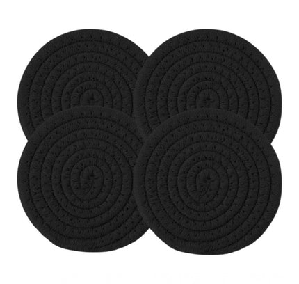 Cotton Rope Drink Coasters 4 Pcs Set (Black)