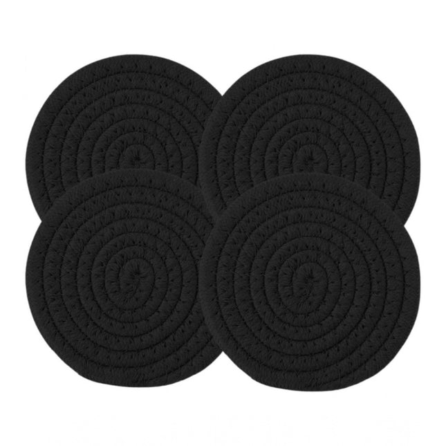 Cotton Rope Drink Coasters 4 Pcs Set (Black)